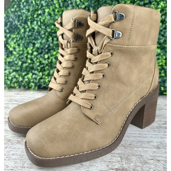 CROWN VINTAGE Hollis Boot Women’s 7M Mocha Lace Up Zip Heel Faux Leather Rugged - Picture 4 of 14